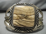 Fabulous Vintage Native American Navajo Wood Square Jasper Sterling Silver Bracelet Cuff-Nativo Arts