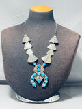 One Most Unique Vintage Native American Navajo Turquoise Sterling Silver Squash Blossom Necklace-Nativo Arts
