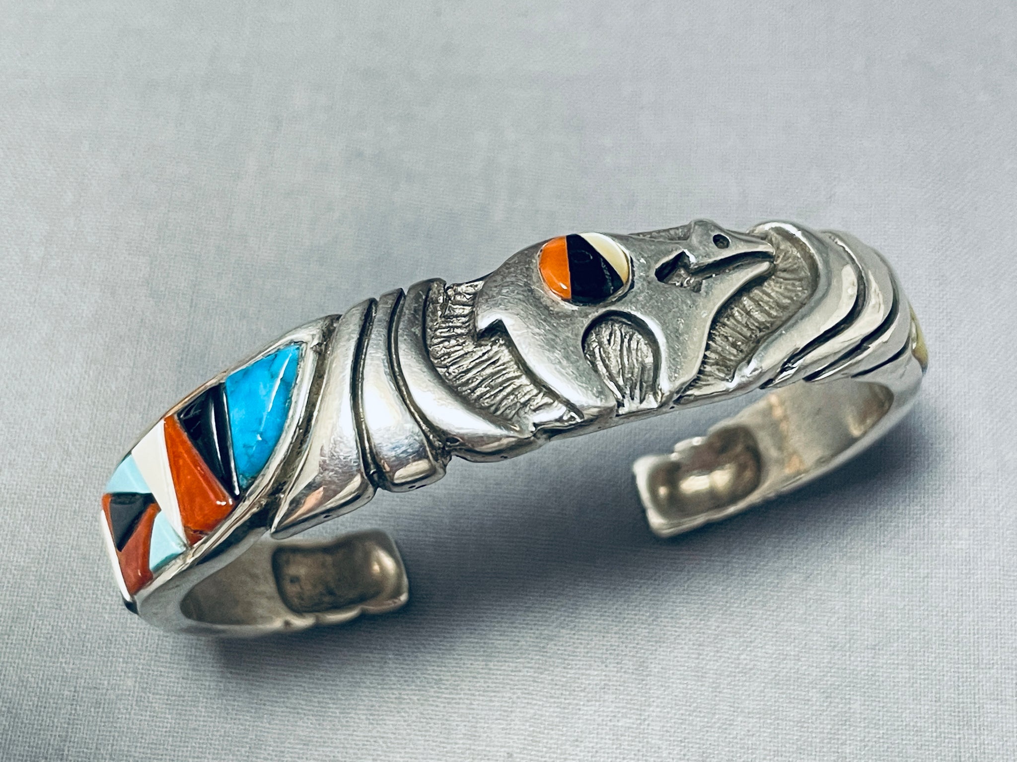 Ray Gasper Vintage Native American Zuni Signed Inlay Jet Coral Sterlin –  Nativo Arts