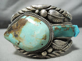 One Of The Best Vintage Native American Navajo Royston Turquoise Sterling Silver Leaf Bracelet-Nativo Arts