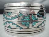 Huge Vintage Native American Navajo Hand Tooled Sterling Silver Turquoise Bracelet-Nativo Arts