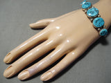 Chunky Graduating Turquoise Vintage Native American Navajo Sterling Silver Bracelet Old-Nativo Arts