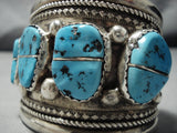 Striking Vintage Native American Navajo Turquoise Sterling Silver Bracelet Old Cuff-Nativo Arts