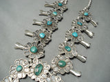 One Of Biggest Vintage Native American Navajo Turquoise Sterling Silver Squash Blossom Necklace-Nativo Arts