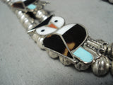 Rare Larger Vintage Native American Zuni Turquoise Owl Sterling Silver Squash Blossom Necklace-Nativo Arts