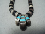 Native American Spectacular Vintage Santo Domingo Turquoise Jet Sterling Silver Necklace-Nativo Arts