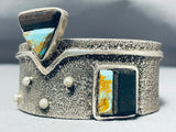 Heavy 151 Gram Vintage Native American Navajo Turquoise Sterling Silver Inlay Bracelet-Nativo Arts