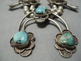 Amazing Vintage Native American Navajo Turquoise Sterling Silver Squash Blossom Necklace Old-Nativo Arts