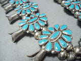 Women's Signed Vintage Native American Navajo Turquoise Sterling Silver Squash Blossom Necklace-Nativo Arts
