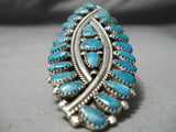 Colossal Vintage Native American Navajo Tiwsting Turquoise Sterling Silver Ring Huge-Nativo Arts