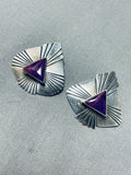 Beautiful Vintage Native American Navajo Sugulite Sterling Silver Earrings-Nativo Arts