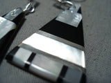 Native American Gorgeous Santo Domingo Jet, Mother Of Pearl Sterling Silver Earrings-Nativo Arts