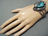 Paul Bard Vintage Native American Navajo Blue Warrior Turquoise Sterling Silver Bracelet Old-Nativo Arts