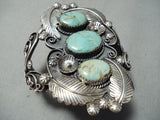 Towering Vintage Native American Navajo Royston Turquoise Sterling Silver Leaves Bracelet-Nativo Arts
