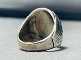 Sturdy Thick Mens Vintage Native American Navajo Turquoise Cluster Sterling Silver Ring-Nativo Arts