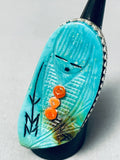 Native American The Most Intricately Hand Carved Turquoise Maiden Sterling Silver Zuni Ring-Nativo Arts