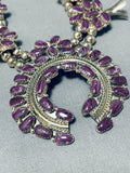 Very Rare Vintage Native American Navajo Purple Shell Sterling Silver Squash Blossom Necklace-Nativo Arts
