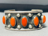 Huge Hallmark! Vintage Native American Navajo Domed Coral Sterling Silver Bracelet-Nativo Arts