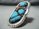 Colossal Native American Zuni Turquoise Coral Sterling Silver Ring-Nativo Arts