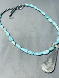 Beautiful Native American Navajo Turquoise Inlay Sterling Silver Teardrop Necklace-Nativo Arts