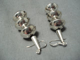 Huge Authentic Hand Tooled Native American Navajo Sterling Silver Bead Earrings-Nativo Arts