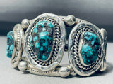 Rare 100 Gram Matrix Vintage Native American Navajo Turquoise Mine Sterling Silver Bracelet-Nativo Arts