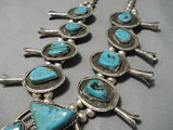 Chunky Vintage Native American Navajo Turquoise Sterling Silver Squash Blossom Necklace-Nativo Arts