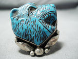 Native American One Of The Best Ever Vintage Turquoise Animal Head Sterling Silver Ring-Nativo Arts
