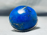 Biggest Native American Navajo J. Draper Lapis Sterling Silver Ring-Nativo Arts