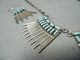 Very Intricate Signed Vintage Native American Zuni Turquoise Sterling Silver Necklace Set-Nativo Arts
