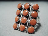 Elonda Waco Signed Native American Zuni Coral Sterling Silver Ring-Nativo Arts