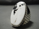 Spectacular Vintage Native American Navajo White Buffalo Turquoise Sterling Silver Ring-Nativo Arts