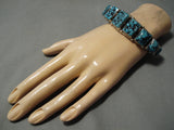 Exceptional Vintage Native American Navajo Huge Squared Turquoise Sterling Silver Bracelet-Nativo Arts