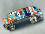 Very Detailed Vintage Native American Navajo Turquoise Inlay Sterling Silver Bracelet-Nativo Arts