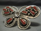 One Of The Best Native American Navajo Coral Sterling Silver Butterfly Ring-Nativo Arts