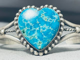 Adorable Native American Navajo Old Spiderweb Turquoise Sterling Silver Heart Bracelet-Nativo Arts