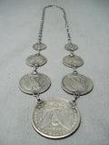 Immense Navajo Native American Sterling Silver Coin Necklace-Nativo Arts