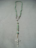 Authentic Native American Navajo Green Turquoise Sterling Silver Rosary Necklace-Nativo Arts