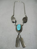 Exquisite Vintage Native American Navajo Morenci Turquoise Sterling Silver Necklace Old-Nativo Arts