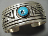 Quality Vintage Native American Navajo Geometric Water Wave Turquoise Sterling Silver Bracelet-Nativo Arts