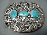 Fantastic Vintage Native American Hopi Blue Gem Turquoise Sterling Silver Buckle-Nativo Arts