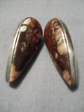 Authentic Vintage Native American Navajo Orville Tsinnie Agate Sterling Silver Earrings-Nativo Arts