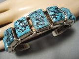 Exceptional Vintage Native American Navajo Huge Squared Turquoise Sterling Silver Bracelet-Nativo Arts