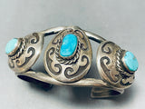 Martha Signed Vintage Native American Navajo Geomtric Sterling Silver Turquoise Bracelet-Nativo Arts