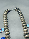 Native American 312 Gram Vintage Navajo Inlay Turquoise Sterling Silver Squash Blossom Necklace-Nativo Arts