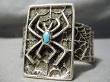 Huge Rare Vintage Native American Navajo Spider Sterling Silver Turquoise Bracelet Old-Nativo Arts