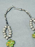 Green Cross Stones Vintage Native American Navajo Sterling Silver Necklace-Nativo Arts