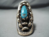 Tremendous Vintage Native American Navajo Kingman Turquoise Sterling Silver Ring Old-Nativo Arts