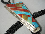 Native American Important Santo Domingo Turquoise Coral Sterling Silver Bolo Tie-Nativo Arts