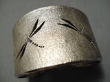 Artistic Micro Dragonfly Vintage Native American Navajo Sterling Silver Heavy Bracelet-Nativo Arts